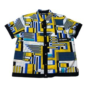 Karl Lagerfeld woman's Bold Yellow and Blue Patterned Shirt